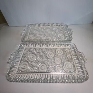 TWO Vintage 1950’s Anchor Hocking Colonial Lady 11”x6” Clear Glass Serving Trays